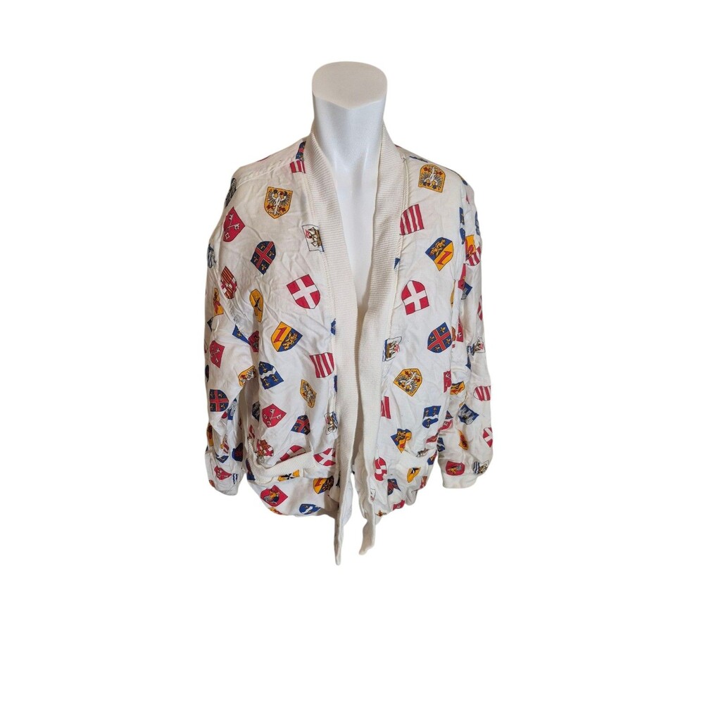 CLICK Paris France VTG Coat of Arms Heraldic Shield Print Cotton Bomber Jacket M